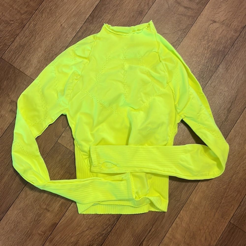 New! Free People Hi Neck Long Sleeve Layering Top Highlighter Yellow - Picture 5 of 5